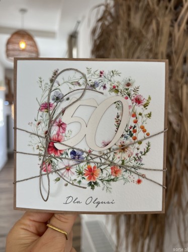 Wyjątkowa kartka ręcznie robiona na 50 urodziny prezent na pięćdziesiątkę z personalizacją  najpiękniejsze życzenia urodzinowe