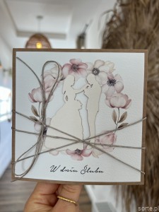 Ręcznie robiona kartka na ślub - ślubna z życzeniami dla Młodej Pary boho