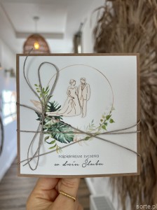 Ręcznie robiona kartka na ślub - ślubna z życzeniami monstera Młoda Para