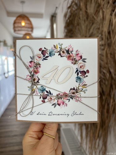 Rustykalna kartka życzenia z okazji 40. rocznicy ślubu - czterdziesta rocznica ślubu - pomysł na prezent