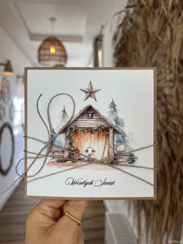 Ręcznie robiona kartka świąteczna na Boże Narodzenie, bożonarodzeniowa + piękne życzenia świąteczne