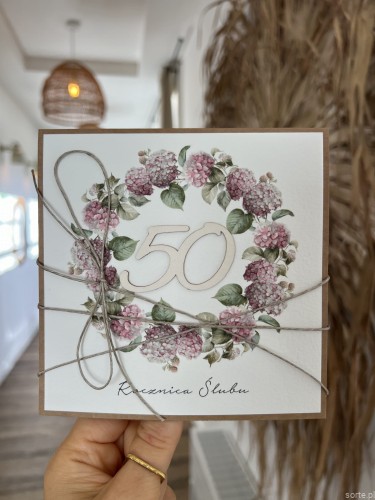 Rustykalna kartka życzenia z okazji 50. rocznicy ślubu - pięćdziesiąta rocznica ślubu - pomysł na prezent