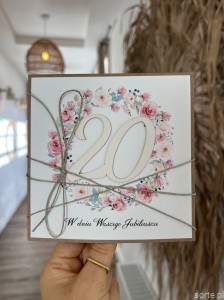 Ręcznie robiona kartka życzenia z okazji 20. rocznicy ślubu - rocznica ślubu - prezent na rocznicę ślubu