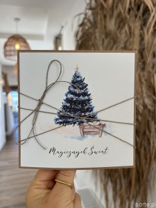 Ręcznie robiona kartka świąteczna z choinką