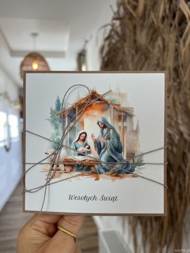 Ręcznie robiona kartka świąteczna na Boże Narodzenie, bożonarodzeniowa + piękne życzenia świąteczne
