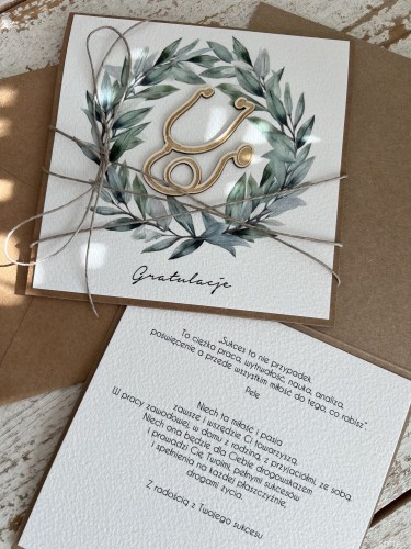 Ręcznie robiona kartka gratulacje z okazji uzyskania absolutorium obrony pracy licencjackiej, magisterskiej, doktorskiej - zakończenia studiów na życzenia