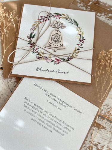 Wyjątkowa ręcznie robiona kartka świąteczna na Boże Narodzenie na piękne życzenia świąteczne - prezent