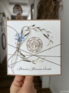 Najpiękniejsza ręcznie robiona kartka komunijna, prezent na komunię - pamiątka komunii + najpiękniejsze życzenia dla dziewczynki, chłopca od matki chrzestnej, ojca chrzestnego, dziadków