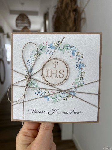 Ręcznie robiona kartka na komunię z życzeniami dla chłopca - komunijna - pamiątka I komunii
