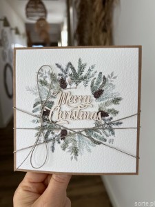 Wyjątkowa ręcznie robiona kartka świąteczna na Boże Narodzenie świąteczny wianek, dekoracja, świąteczne życzenia - kartki dla firm Merry Christmas Card