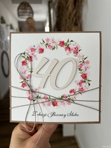 Wyjątkowa kartka ręcznie robiona życzenia z okazji 40. rocznicy ślubu - czterdziesta rocznica ślubu - pomysł na prezent