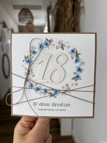 Wyjątkowa ręcznie robiona kartka na 18-ste urodziny, osiemnastka, pomysł na prezent na osiemnastkę dla dziewczyny w stylu boho