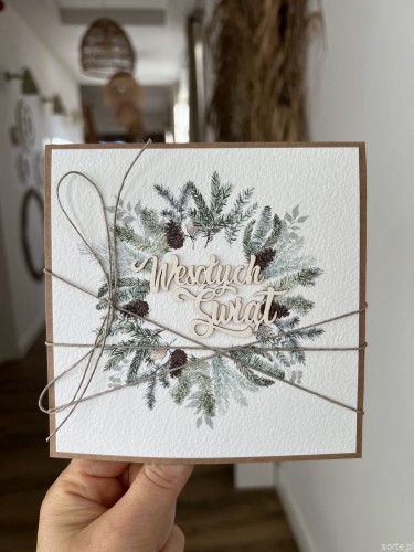 Wyjątkowa ręcznie robiona kartka świąteczna na Boże Narodzenie na piękne życzenia świąteczne - prezent