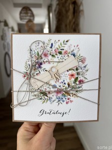 Ręcznie robiona kartka gratulacje z okazji uzyskania absolutorium obrony pracy licencjackiej, magisterskiej, doktorskiej - zakończenia studiów na życzenia