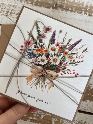 Kartka ręcznie robiona z bukietem Przepraszam, na przeprosiny