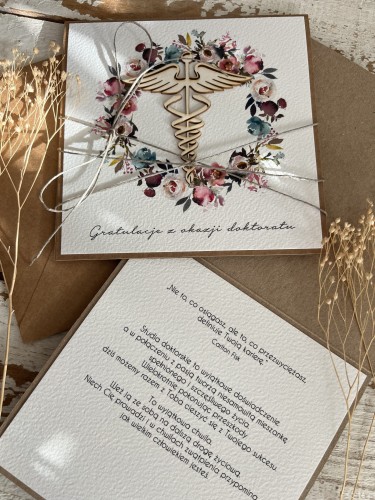 Ręcznie robiona kartka gratulacje z okazji uzyskania absolutorium obrony pracy licencjackiej, magisterskiej, doktorskiej - zakończenia studiów na życzenia