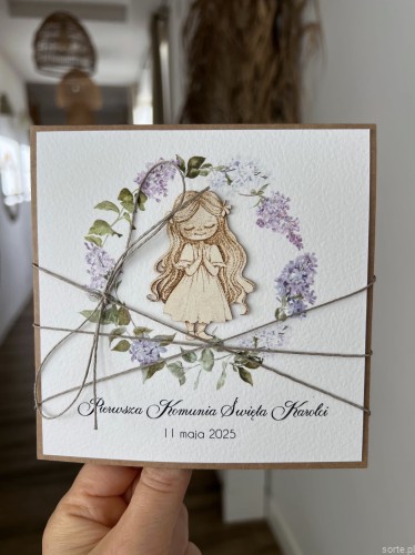 Personalizowana ręcznie robiona kartka komunijna, prezent na komunię - pamiątka komunii + najpiękniejsze życzenia dla dziewczynki, chłopca od matki chrzestnej, ojca chrzestnego, dziadków