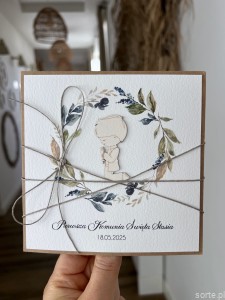 Oryginalna ręcznie robiona kartka na komunię z personalizacją i życzeniami