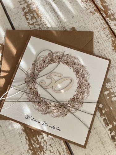 Wyjątkowa kartka ręcznie robiona na 50 urodziny życzenia boho