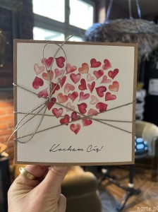 Wyjątkowa ręcznie robiona kartka prezent na walentynki, walentynkowa - walentynka z sercem z napisem Kocham Cię życzenia wyznanie walentynkowe (z)