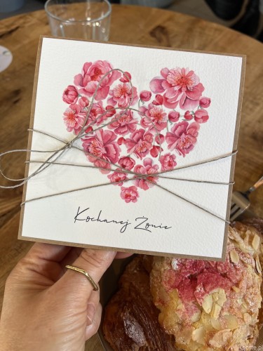 Wyjątkowa ręcznie robiona kartka prezent dla żony na walentynki, walentynkowa - walentynka z sercem Kochanej Żonie