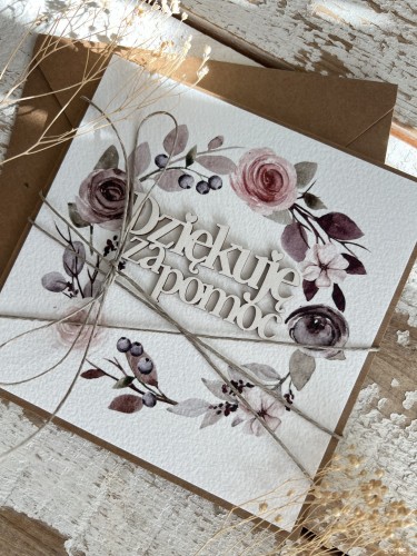 Ręcznie robiona kartka podziękowanie - dziękuję za pomoc (p)