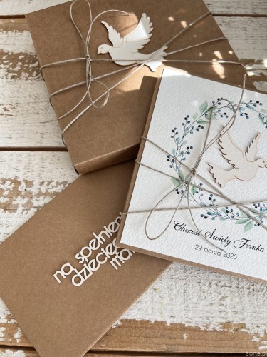 Kartka na chrzest personalizowana od chrzestnej - prezent - pamiątka chrztu z życzeniami