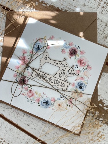 Ręcznie robiona kartka dla krawcowej - maszyna do szycia