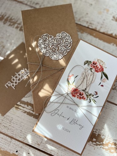 Personalizowany prezent na ślub - wyjątkowa kartka ślubna w pudełku ręcznie robiona w stylu boho, pomysł prezent ślubny z personalizacją + personalizowane najpiękniejsze życzenia ślubne + koperta na pieniądze