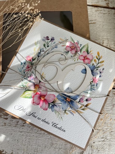 Personalizowany prezent - kartka ręcznie robiona na 60 urodziny, pomysł na prezent z personalizacją + personalizowane najpiękniejsze życzenia urodzinowe  frezje