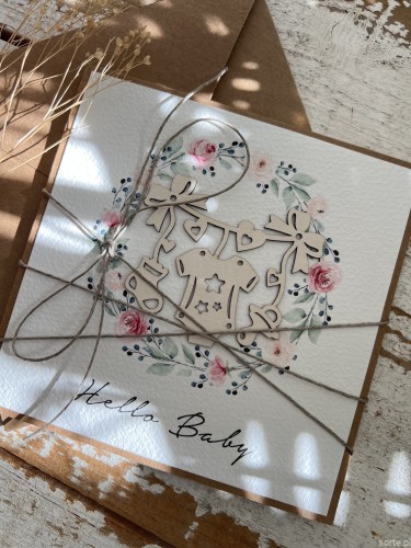 Ręcznie robiona kartka na narodziny dziecka - gratulacje - Hello Baby
