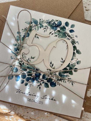 Wyjątkowa kartka ręcznie robiona na 50 urodziny prezent na pięćdziesiątkę z personalizacją  najpiękniejsze życzenia urodzinowe