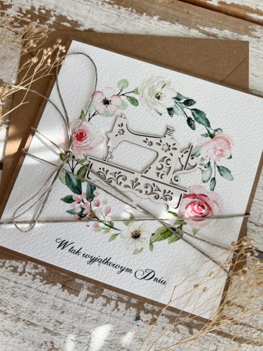 Kartka ręcznie robiona urodzinowa, na urodziny maszyna do szycia - prezent,  życzenia