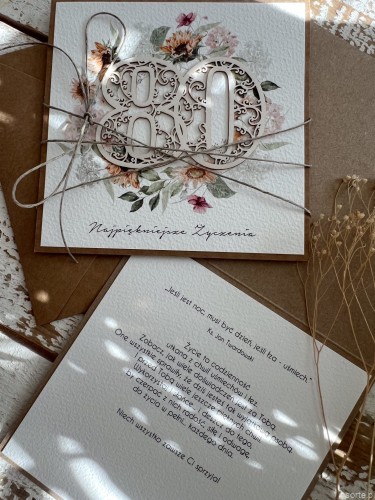 Wyjątkowa ręcznie robiona kartka życzenia na 80 urodziny, osiemdziesiątka - pomysł na prezent na osiemdziesiątkę (z)