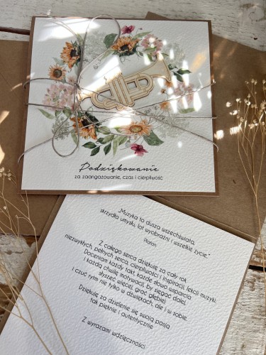 Kartka ręcznie robiona trąbka - Podziękowanie za dodatkowe lekcje muzyki na zakończenie roku szkolnego dla pani z muzyki - lekcje trąbki