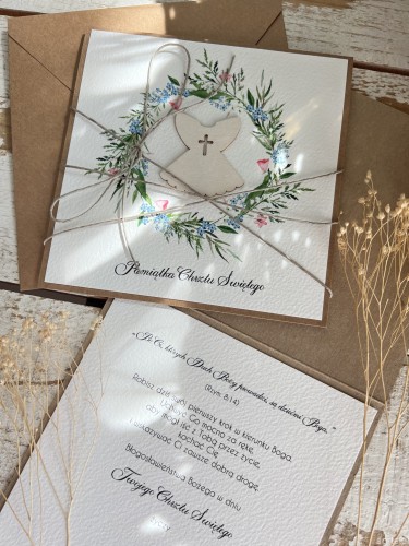 Wyjątkowa ręcznie robiona kartka na chrzest od matki chrzestnej, ojca, dziadków + najpiękniejsze życzenia od serca dla chłopca - pamiątka chrztu (z)