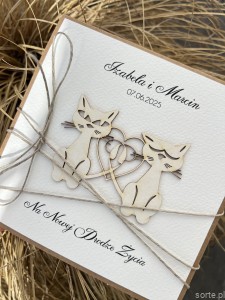 Ręcznie robiona kartka ślubna z personalizacją - koty - dla kociarzy