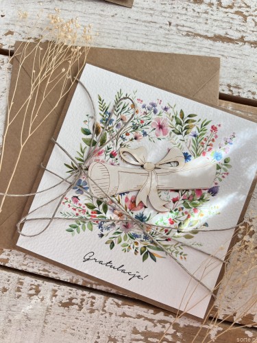 Ręcznie robiona kartka gratulacje z okazji uzyskania absolutorium obrony pracy licencjackiej, magisterskiej, doktorskiej - zakończenia studiów na życzenia