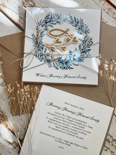 Ręcznie robione zaproszenia na chrzest dla chłopca z bobaskiem eko