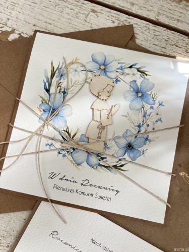 Kartka ręcznie robiona z okazji rocznicy komunii świętej - odnowienie przyrzeczeń, rocznica komunii - prezent dla chłopca