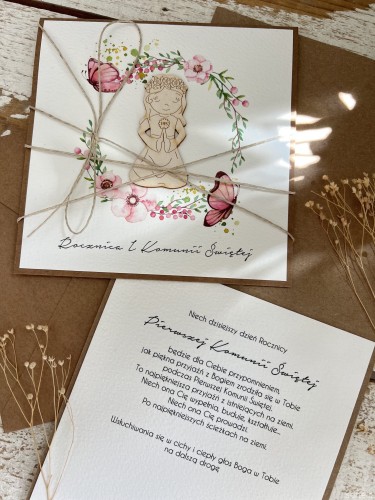 Kartka ręcznie robiona z okazji rocznicy komunii świętej - odnowienie przyrzeczeń, rocznica komunii - prezent dla dziewczynki