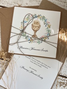 Najpiękniejsza ręcznie robiona kartka komunijna, prezent na komunię - pamiątka komunii + najpiękniejsze życzenia dla dziewczynki, chłopca od matki chrzestnej, ojca chrzestnego, dziadków