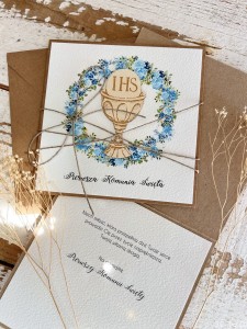 Najpiękniejsza ręcznie robiona kartka komunijna, prezent na komunię - pamiątka komunii + najpiękniejsze życzenia dla dziewczynki, chłopca od matki chrzestnej, ojca chrzestnego, dziadków