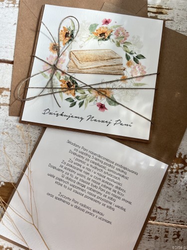 Ręcznie robiona kartka prezent dla pani wychowawczyni - na zakończenie szkoły 8 klasy życzenia