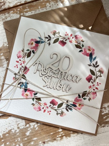 Rustykalna kartka na 20. rocznicę ślubu - pomysł na prezent - życzenia od serca