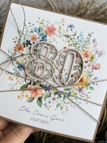 Wyjątkowa ręcznie robiona kartka życzenia na 80 urodziny, osiemdziesiątka - pomysł na prezent na osiemdziesiątkę z personalizacją