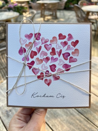 Wyjątkowa ręcznie robiona kartka prezent na walentynki, walentynkowa - walentynka serce Kocham Cię (P)