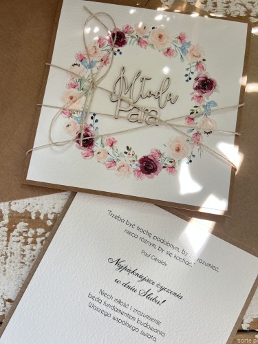 Oryginalna kartka ślubna Młoda Para w wianku