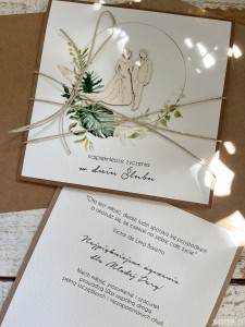 Oryginalna kartka ślubna Młoda Para w wianku monstera