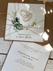 Ręcznie robiona kartka na ślub - ślubna z życzeniami monstera obrączki